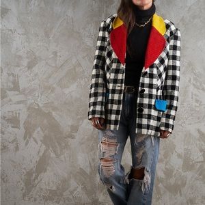 Vintage 90s KARL LAGERFELD Gingham Chenille and Color Block Blazer